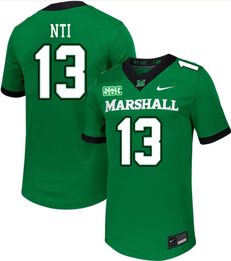 Marshall Thundering Herd #13 Camron Nti College Football Jerseys Stitched-Green Marshall Thundering Herd #13 Camron Nti College Football Jerseys Stitched-Green